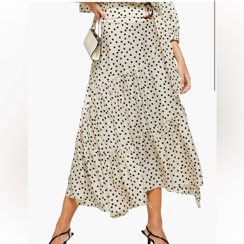 Topshop Asymmetrical Polka Dot Skirt - Black and Cream